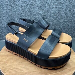 Reef Water Vista Higher Black Platform Sandals Women's Size 8 VGUC Walking Beach